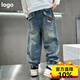 寬葉竹男童牛仔褲春秋2025新款哈倫褲子中大童男孩休閑褲兒童秋季長(cháng)褲潮 藍色 160 cm