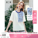 兩三事羽化飛鳥(niǎo) 2025夏季新款復古蕾絲拼接刺繡短袖t恤女寬松 米白色 M