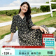 尚都比拉度假風(fēng)碎花連衣裙女夏天V領(lǐng)氣質(zhì)中長(cháng)裙收腰A字雪紡裙子 黑花  2XL