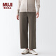 MUJI女式 橫豎彈力絲光斜紋 輕便寬版褲 褲子長(cháng)褲休閑褲 女款春款 深咖啡色 M (160/66A)