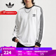 阿迪達斯（adidas）三葉草官方 Adicolor三條紋男女復古穿搭棉修身打底衫長(cháng)袖圓領(lǐng)T恤 IA4879  白色 情侶款 XL