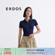 ERDOS【真絲】春夏翻領(lǐng)修身短袖多巴胺輕薄女針織衫 藏藍 S 160/80A