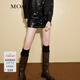 MO&Co.短褲皮褲PU皮素皮側拉鏈A字高腰小開(kāi)叉黑色短裙褲辣妹摩安珂 黑色-第2批 S 160