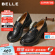 百麗（Belle）復古流蘇抓皺羊皮樂(lè )福鞋女2026春新柔軟粗跟通勤單鞋B2988AA6 黑色 36 (230mm)