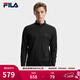 FILA 斐樂(lè )官方男子針織長(cháng)袖衫冬季新款時(shí)尚休閑半拉鏈基礎長(cháng)T 正黑色-BK 2XL 185/104A/XXL