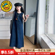 G.duck小黃鴨童裝女童裙子夏季復古深藍色牛仔無(wú)袖背心長(cháng)裙子兒童連衣裙 連衣裙 120 建議5~6歲（110-120cm）