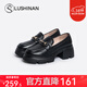 路施南真皮厚底樂(lè )福鞋女秋冬季2025新款單鞋增高一腳蹬懶人鞋英倫風(fēng)jk鞋 黑色 571-135 35