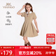 英氏（YEEHOO）女童連衣裙兒童裙子夏季裝時(shí)尚淑女學(xué)院風(fēng)半袖公主裙新款中小童裝 珍寶樂(lè )園卡其 【5A抗菌】 160