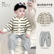 波步（BORBOON B）男童套裝春裝2026寶寶條紋針織開(kāi)衫分體兩件套嬰兒春季上衣外套 【套裝】6735 100