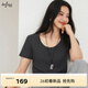 伊芙麗（eifini）朱珠代言【彈力面膜t】白色短袖U領(lǐng)T恤女上衣2026春季新款 巖石灰 合身大U領(lǐng) M 110-120斤