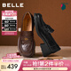 百麗（Belle）復古流蘇抓皺羊皮樂(lè )福鞋女2026春新柔軟粗跟通勤單鞋B2988AA6 棕色 37 (235mm)