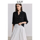 LILY2026夏新款女裝簡(jiǎn)約翻領(lǐng)氣質(zhì)通勤寬松休閑純色七分袖襯衫外套 510黑 M