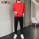 雅鹿兩件套衛衣套裝男士潮牌男生運動(dòng)束腳褲潮流休閑百搭運動(dòng)夏季男裝 880紅色 XL