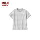 MUJI大童天竺編織圓領(lǐng)短袖T恤童裝打底衫兒童25年春季 CB1O1A5S 淺灰色條紋 150 /76A