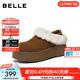 百麗（Belle）復古毛邊毛毛鞋女2026春新厚底增高加毛保暖勃肯鞋B3024AM6 棕色 38 (240mm)