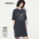 MO&Co.連衣裙夏洗褪棉質(zhì)斑駁印花磨邊短袖T恤裙MBE2DRS036 礦灰色 M 165