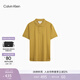 Calvin KleinJeans夏季男士商務(wù)休閑通勤ck純色字母純棉翻領(lǐng)短袖T恤POLO衫 LMD-土黃 M