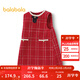 巴拉巴拉童裝女童連衣裙兒童背心裙春裝蝴蝶結小香風(fēng)洋氣時(shí)尚撞色 紅色調00466 160