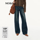 MO&Co.【神褲】牛仔褲2025秋新品棉磨白闊腿褲縫前移中腰MBE3JENT02 牛仔藍色 M 27