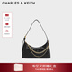 CHARLES&KEITH柔軟拉鏈式褶皺單肩包腋下包包女包女士新年生日禮物CK2-40782472 Black黑色 S