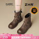 ZHR堆堆短靴女2025新款厚底雪地靴美拉德褲管馬丁靴女KN191A棕色38