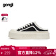 共跡gongji孟子義同款25新款帆布鞋方頭板鞋男休閑鞋子外穿拖鞋女涼鞋情侶鞋 黑色 36