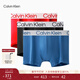 Calvin Klein內衣男本命年新年紅三條裝醒目提花ck順滑彈力防夾臀平角內褲男 5R6-太空黑/磚紅/天藍 3條 M