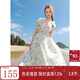 三彩2025夏季新款純棉連衣裙印花U領(lǐng)收腰A字裙泡泡袖中長(cháng)裙M 米白色花卉 L 165/88A