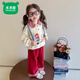 木木屋（mumuwu）女童衛衣套裝春季2026新款小童蘑菇小兔紅色洋氣格子拼接撞色 米白色套裝 100
