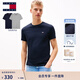 TOMMY JEANS【兩件裝】春夏男裝純棉平紋針織純色修身打底衫短袖上衣T恤 藏青色/灰色0XU XL