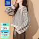 唐獅2025秋季女復古風(fēng)條紋圓領(lǐng)套頭毛衣短款時(shí)尚簡(jiǎn)約百搭文藝風(fēng)