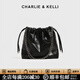 CHARLIE&KELLI CK品牌包包女款幾何菱格水桶包時(shí)尚流浪包單肩斜挎生日禮物女 黑色【母親節生日520情人節禮物】