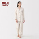 MUJI女式 無(wú)側縫雙層紗織長(cháng)袖睡衣 家居服套裝純棉女士26年春季 米白色 M 上裝160/84A 下裝160/66A
