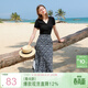 三彩2025夏季新款碎花半身裙高腰開(kāi)叉雪紡A字裙浪漫長(cháng)裙清新M