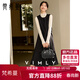 梵希蔓拼接圓領(lǐng)背心連衣裙女冬新款顯瘦a字百褶長(cháng)裙 經(jīng)典黑 XL