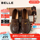 百麗（Belle）元寶樂(lè )福鞋女鞋2026春季新款商場(chǎng)同款羊皮黑色小皮鞋E9L1DAA6 棕色 36 (230mm)