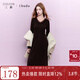 三彩2025秋季新款針織連衣裙拼接V領(lǐng)收腰A字裙女 榛果棕 M 160/84A