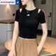 阿迪達斯（adidas）T恤女裝 2026春季新款運動(dòng)服雙層領(lǐng)短款修身短袖透氣跑步健身上衣 KS2890/黑色/店長(cháng)推薦 XS