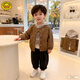 G.duck小黃鴨男童春裝套裝2026新款兒童休閑夾克洋氣寶寶時(shí)尚春秋三件套 淺棕色 夾克條紋帽衫三件套 100 cm