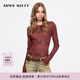 MISS SIXTY2025春季新款長(cháng)袖T恤女圓領(lǐng)唇印修身輕薄木耳花邊打底 深紅 L