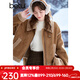 百圖betu女裝冬季新款短外套翻領(lǐng)仿麂皮絨皮毛一體外套女2410D02 駱駝色 M