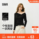 森馬（Semir）長(cháng)袖T恤女春季短款不對稱(chēng)蕩領(lǐng)斜肩露肩緊身2026上衣109126101001