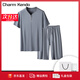 Charm Kendo睡衣男夏季蘭精莫代爾男士睡衣居家服短袖短褲可外穿青年運動(dòng)套裝 深灰 送老公實(shí)用高級感 XL(125-150)