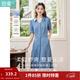 茵曼（INMAN）復古天絲涼感小v翻領(lǐng)連衣裙女士2026年夏季新款收腰a字牛仔裙 牛仔藍 -18525993 M