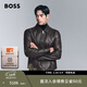 雨果博斯BOSS【羊皮革】 冬季帶拉鏈常規合身皮衣夾克 244-巧克力色 XL (52)