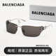 BALENCIAGA巴黎世家休閑戶外太陽鏡近視墨鏡男女潮流黑框防曬遮陽護目鏡 亮光銀灰框灰色鏡片 BB0485SA-001