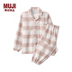 MUJI大童 無(wú)側縫 法蘭絨 睡衣 兒童家居服童裝男童女童25年冬季純棉 粉紅色格紋 140 -150