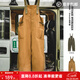 馬登工裝美式復古BF背帶褲男寬松直筒高腰男士休閑褲秋冬連體長(cháng)褲子 卡其黃 S