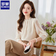羅蒙（ROMON）白襯衫法式高級感氣質(zhì)雪紡上衣女2024春秋新款長(cháng)袖別致小個(gè)子小衫 米杏 M