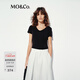 MO&Co.短袖T恤夏含桑蠶絲天絲輕薄V領(lǐng)捏褶短款MBE2TEEK06 黑色 L /170